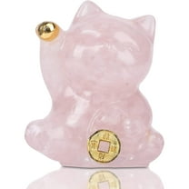 Holzlrgus Yellow Crystal Lucky Cat Figurine Hand Carved Maneki Neko Money Cats Statue Feng Shui Decoration for Home Office Attract Good Luck Money Wealth with Gift Box (Pink Quartz)