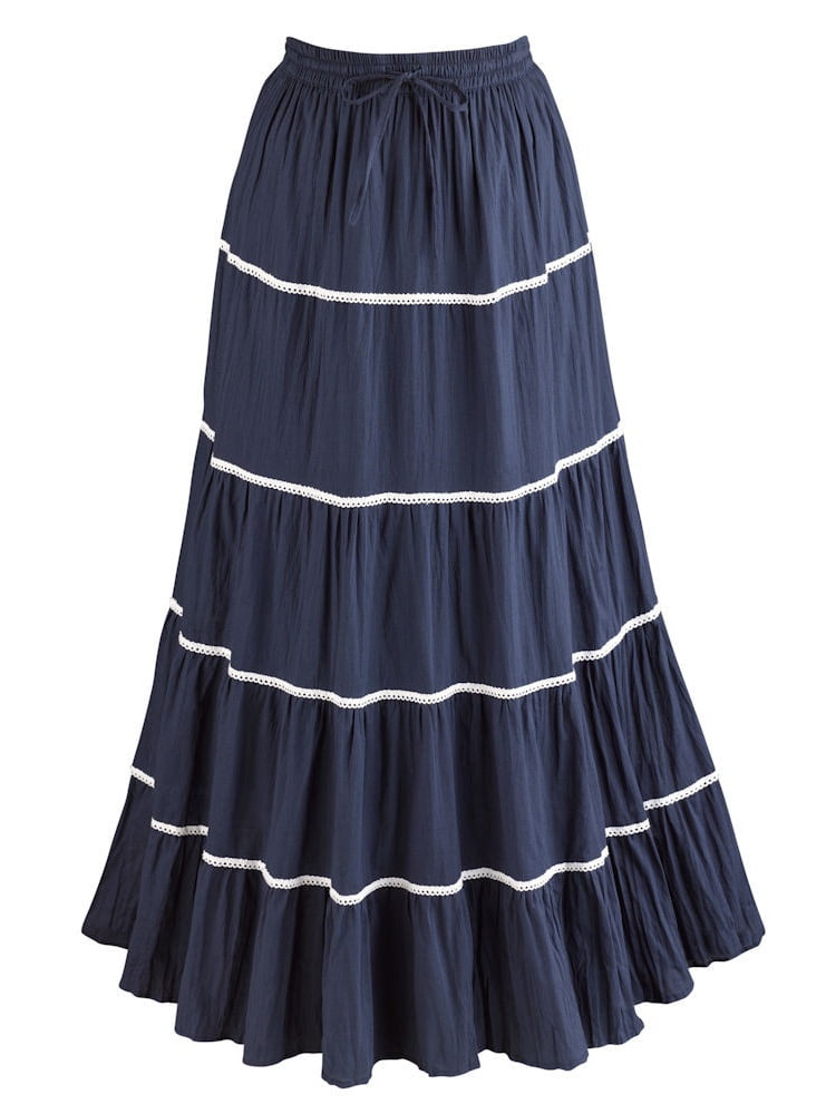 Catalog Classics Women's Broom Skirt Out Of The Blue Long Crinkle