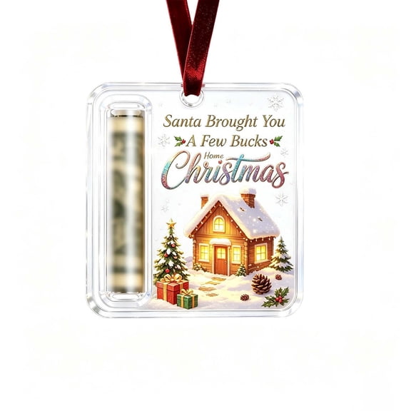 Christmas House Money Holder Ornament, Clear Acrylic Cash Hanging Ornament for Christmas Tree, Fun Xmas Surprise Gift for Family