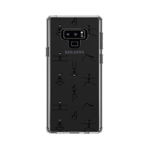 DistinctInk Clear Shockproof Hybrid Case for Samsung Galaxy Note 9 - TPU Bumper, Acrylic Back, Tempered Glass Screen Protector - Yoga Skeletons