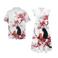 thumbnail image 4 of Garronmavis Plum Blossom Cat Couple Matching Outfit Womens Short Sleeve Dress Flowy Beach Party Dresses Size 3XL and Mens Button Down Shirt Soft Hawaiian Blouse Tops, 4 of 7