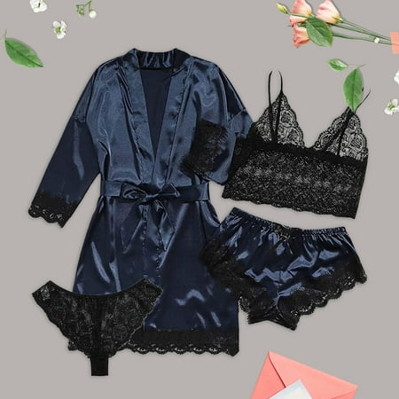 

SHOPESSA 4-Piece Women Sexy Garter Lingerie Set Robes Lace Bodysuit Deep-V Neck Underwear On Clearance Early Access Deals Savings up to 30% off Gift for adult Family gifts