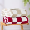 thumbnail image 6 of Exclusivo Mezcla Checkered Knit Blanket for Bed Twin Size, Ultra Soft Cozy Fluffy Blanket, Lightweight Fuzzy Throw for Couch and Bed, Red, 60"x80", 6 of 9
