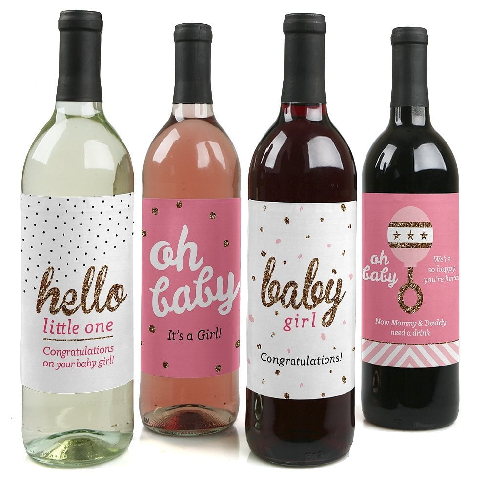 O Little One Pink And Gold Wine Bottle Labels Girl Baby O Little One Pink And Gold Wine Bottle Labels Girl Baby Shower Gift Set Of 4 Com