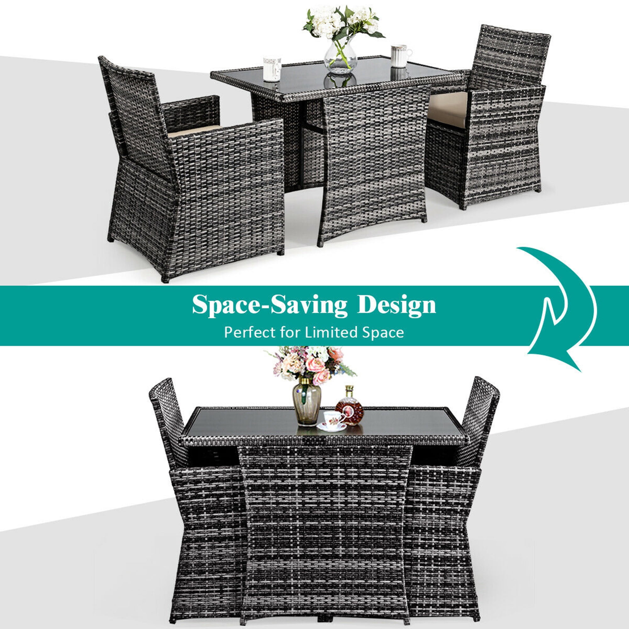 Gymax 3PCS Cushioned Wicker Rattan Patio Furniture Set Garden Yard Outdoor