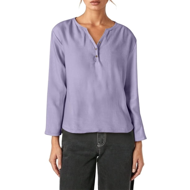 Camiseta informal de manga larga y cuello en V - Elegante cuello en V, color versátil, tejido cómodo