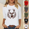thumbnail image 1 of PEONAVET 3/3116 Length Sleeve Womens Tops, Women's 3/4 Sleeve Western Style Printed Casual T-shirt, 1 of 4