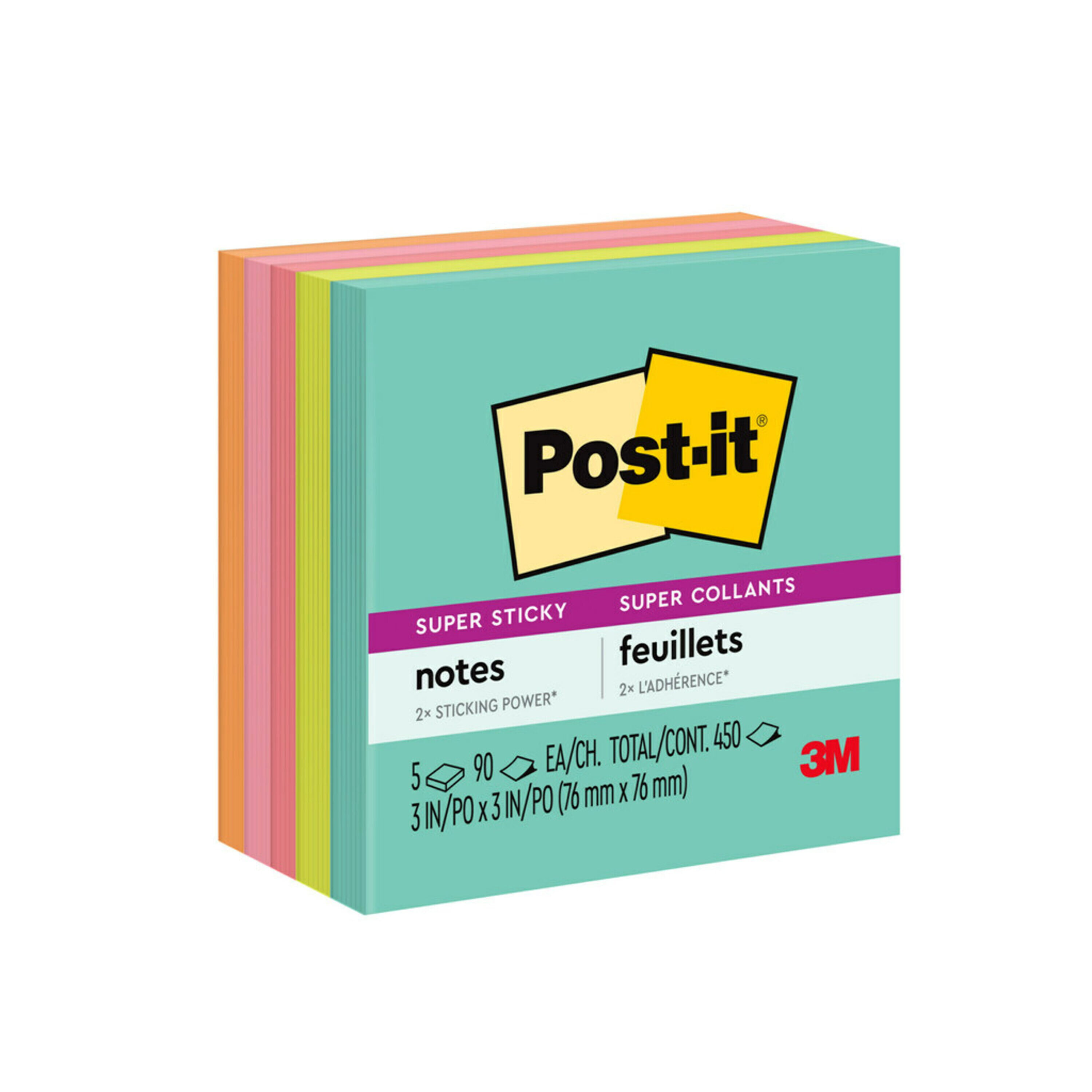 - New Green, Light Blue, Blue, Mint, Green 660-3SST 3 Pads 2X The Sticking Power Cool Colors Super Sticky Recycled Notes Bora Bora Collection 30% Recycled Paper 4x6 in