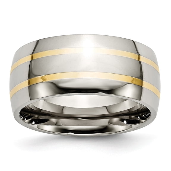 Titanium Real 14kt Yellow Inlay 10mm Polished Band Size: 11; for Adults and Teens; for Women and Men