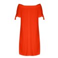 thumbnail image 4 of LOVZFMLL Robe pour Femmes Mode Été Aguichant à Épaules Dénudées Manches Courtes Unie avec Poches Rouge P, 4 of 6