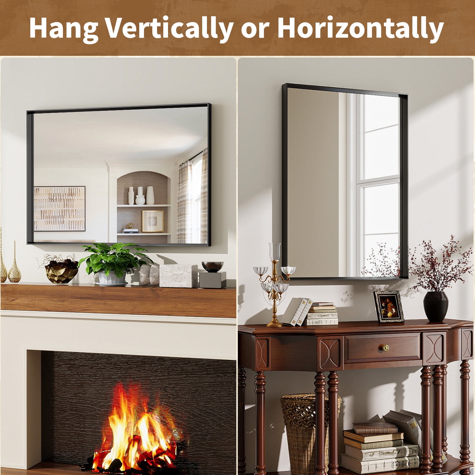 Easy4Home 30"x 20" Rectangular Bathroom Vanity Mirror with Deep Frame Wall Mirror, Black