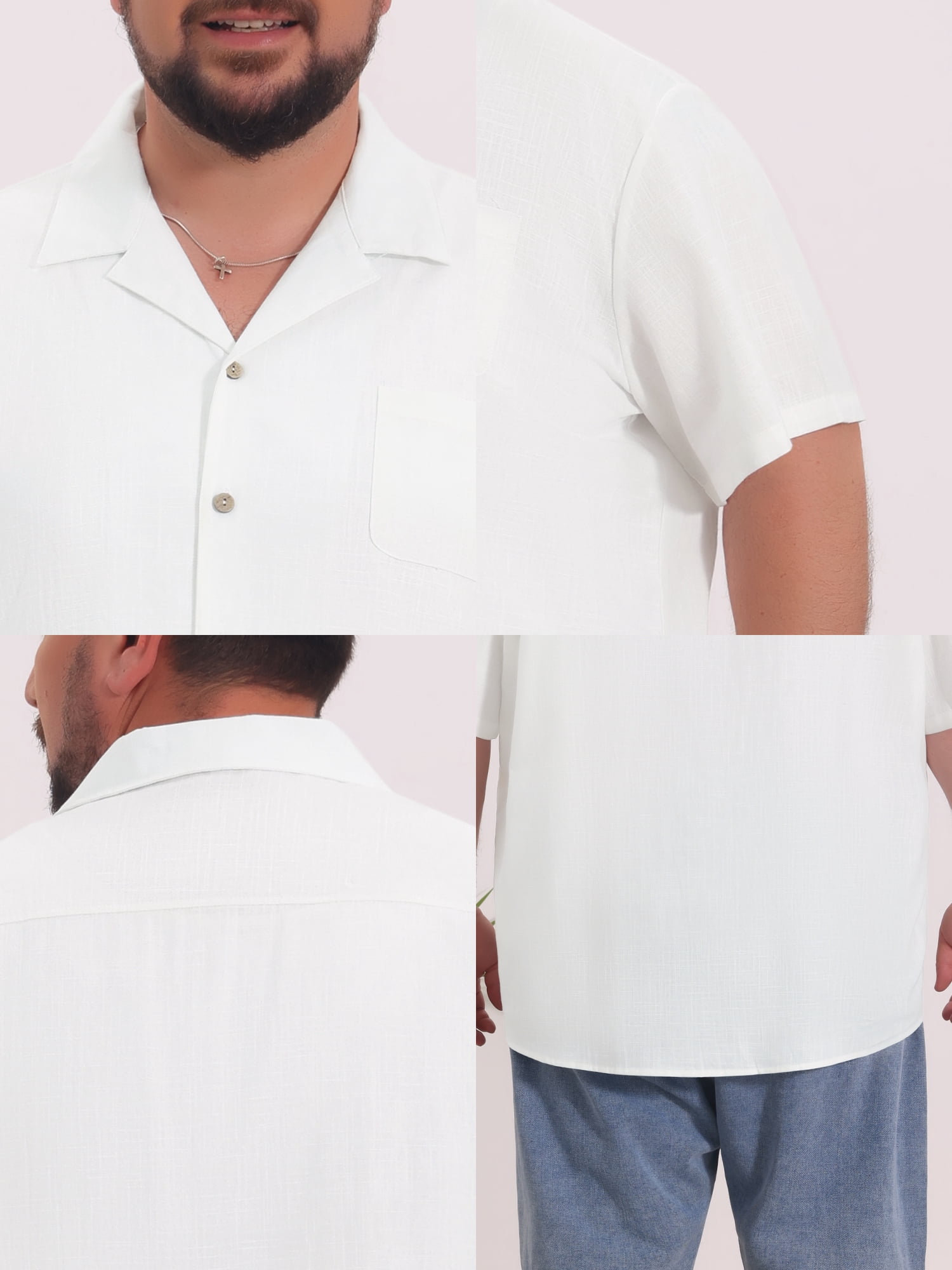 DARING DIVA Men's Big & Tall Summer Beach Camp Collar Short Sleeve Shirt 4XL White