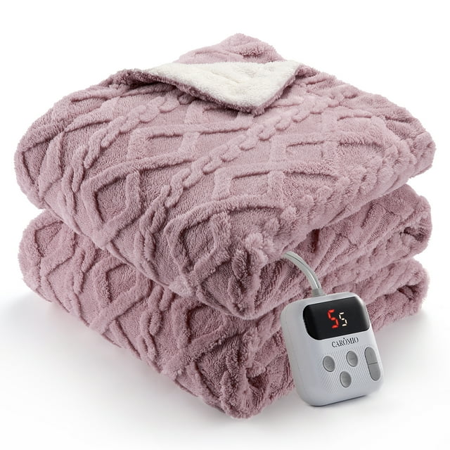 62x84 Heated Throw Blanket with Thick Tufted Cable Pattern,10 Heat Levels&10Timer Settings,Electric Throw with Intelligent Temperature Control,Machine Washable,Fast Heating,Pink