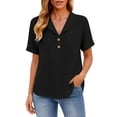 thumbnail image 7 of ClodeEU Women's V Neck Short Sleeve Henley Shirt,Casual Loose Fit Button Front Blouse Black,Women's Plus L, 7 of 7