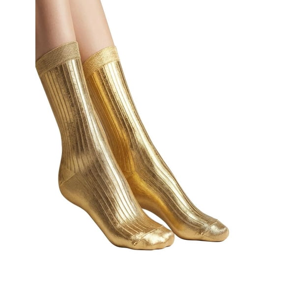 CXHEGBEJ 1Pair Solid Color Golden Metallic Silk Sock, Elegant Shiny Foil Glitter Ribbed Socks, Hand Wash/Dry for All Seasons, Unisex Both Women's and Men's for Party Prom Evening Themed Casual Attire