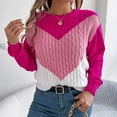 thumbnail image 6 of JYnXIANTI Women's Winter Sweater Casual Long Sleeve Crewneck Pullover Fashion Loose Textured Color Block Knit Tops, 6 of 7