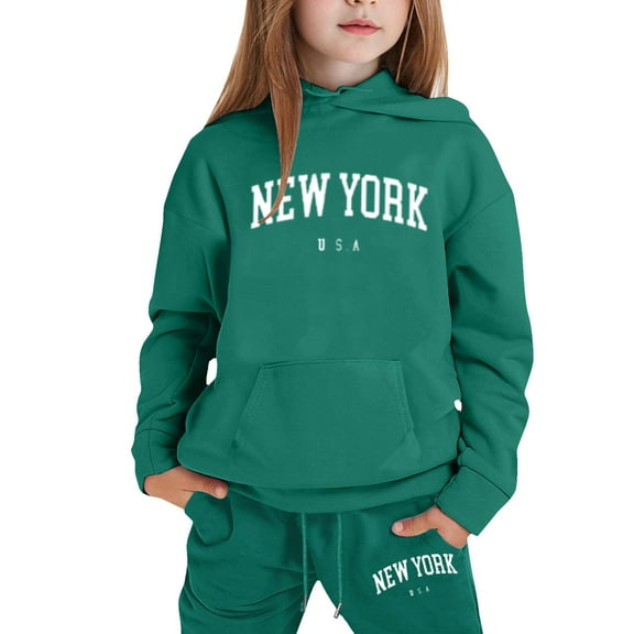 Zylarhe Girls Boys Sweatshirt Stylish Girls Outfits Set for Casual Winter Wear Printed Hooded Sweatshirt Ensemble Girls Crewneck Sweatshirt Dark Green 8-9 Years