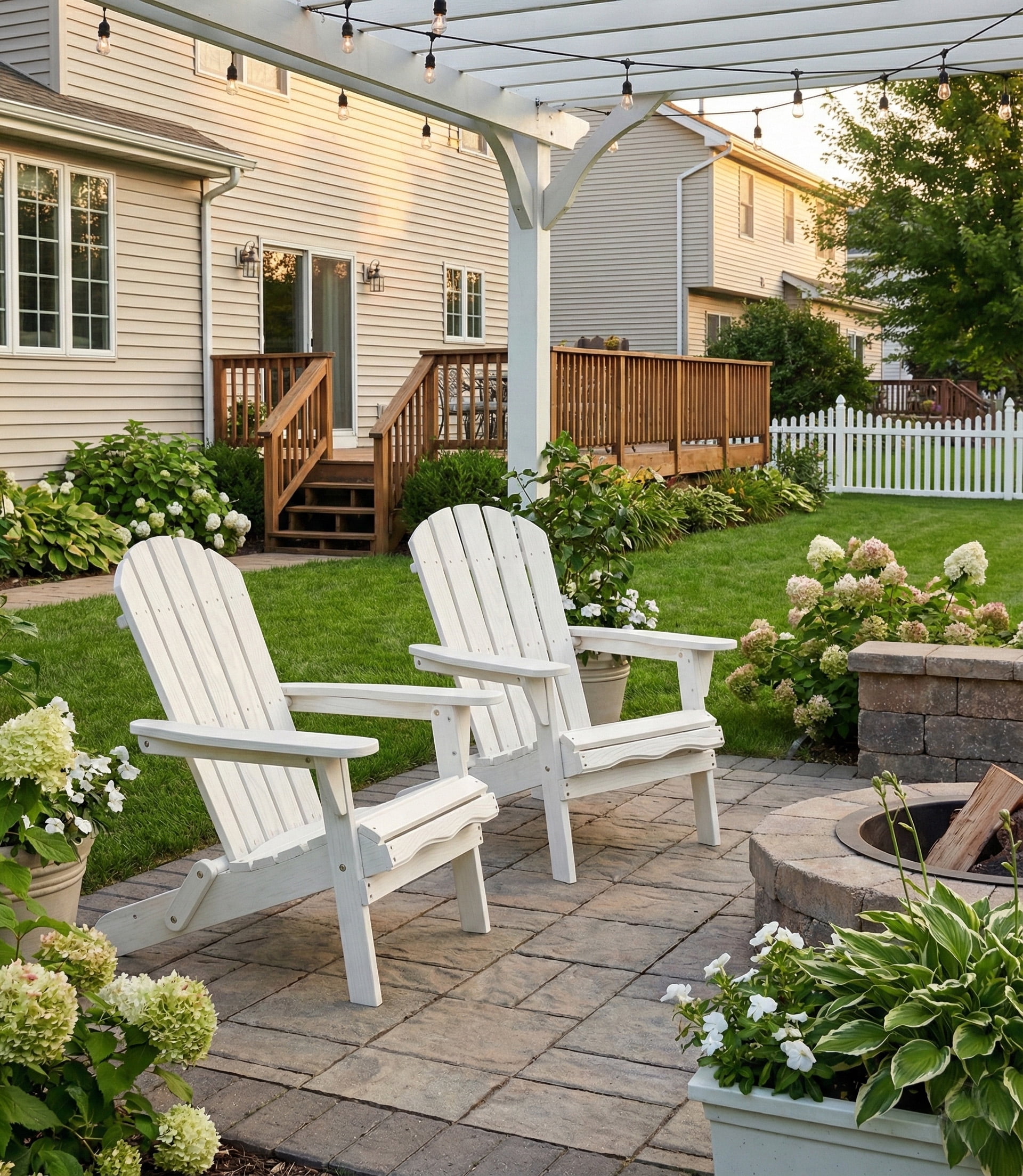 Wood Lounge Patio Chair for Garden, Outdoor Wooden Folding Embossed Adirondack Chair for Backyard Deck, Solid Wood