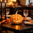 thumbnail image 6 of OJSFQUFP Halloween Decorations - Fall Decor - Handmade Terracotta Jack O Pumpkin with LED Light Cute Decoration Centerpieces for Tables Porch Yard Home Kitchen Front Door Mantel, 6 of 8