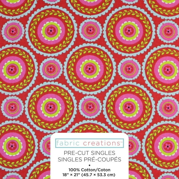 Fabric Creations Pink with Bright Spiral Mandala Fat Quarter Pre-Cut Fabric - 18" x 21" / 45cm x 53cm, 18" x 21" / 45cm x 53cm