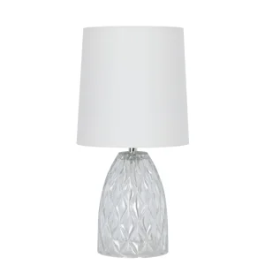 Mainstays Mini Clear Glass Table Lamp, White Shade, 12.75 in