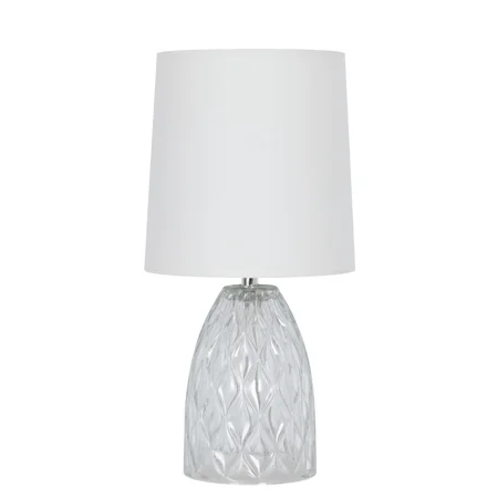Mainstays Mini Clear Glass Table Lamp, White Shade, 12.75 in