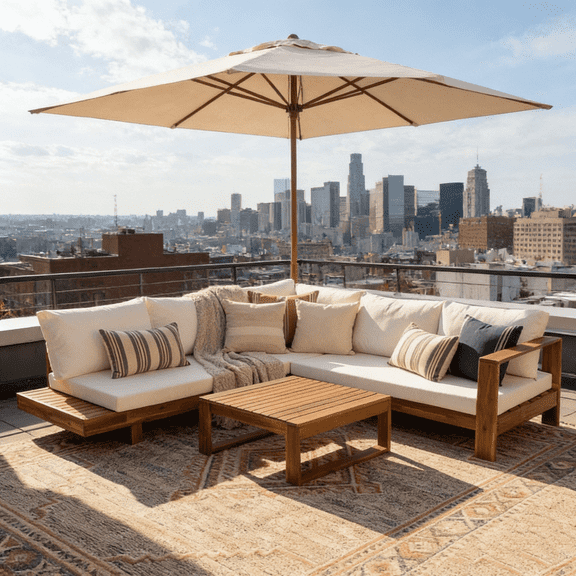 4pc Outdoor Acacia Wood Sectional Patio Sofa Set