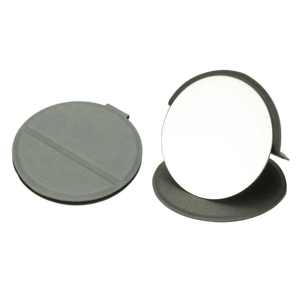 Espejo de bolsillo redondo Uxcell de 3 pulgadas con funda de cuero, espejo compacto de maquillaje para mujeres y niñas (Gris)