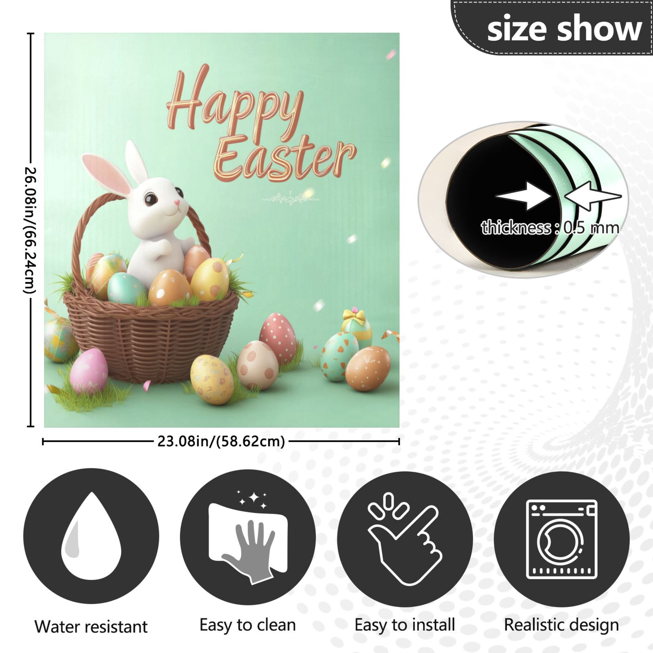 Dishwasher Sticker Dishwasher Cover Magnet Refrigerator Home Decorative Art Kitchen Panel Decal Egg Basket and Bunny 23x26 Inch