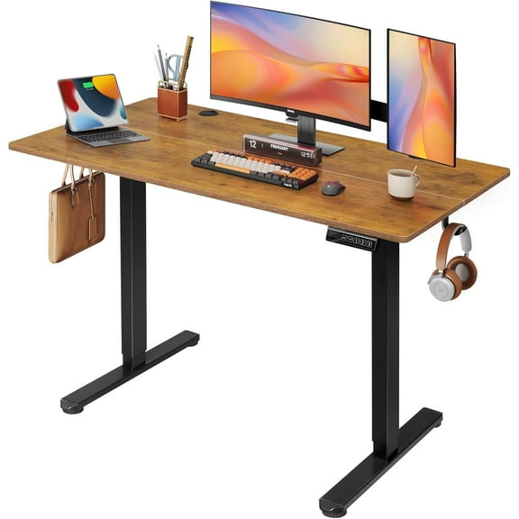 GALAXHERO 48 x 24 Inches Height Adjustable Electric Standing Desk for Home Office, Ergonomic Sit to Stand Desk with Phone Holder, Rust