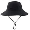 thumbnail image 2 of Summer Sun Hat Outdoor UV Protection Fishing Hat Wide Brim Foldable Beach Bucket Hat with Ponytail Hole Female, Black, 2 of 6