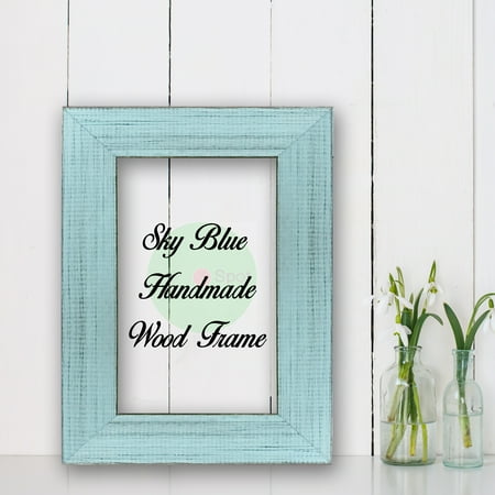 Sky Blue Picture Frame Sky Blue Cottage Beach Decor Wood Frame Perfect for Picture Photo Poster Wedding Art Artwork Handmade ()