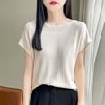 thumbnail image 2 of OSOLU Solid Color Loose Fit Ice Silk Knit T-Shirt Tshirts Tee For Women One Shoulder Design Short Sleeve Casual Tops Lightweight Basic Tee Leisure Women Tops Dressy Casual, 2 of 4