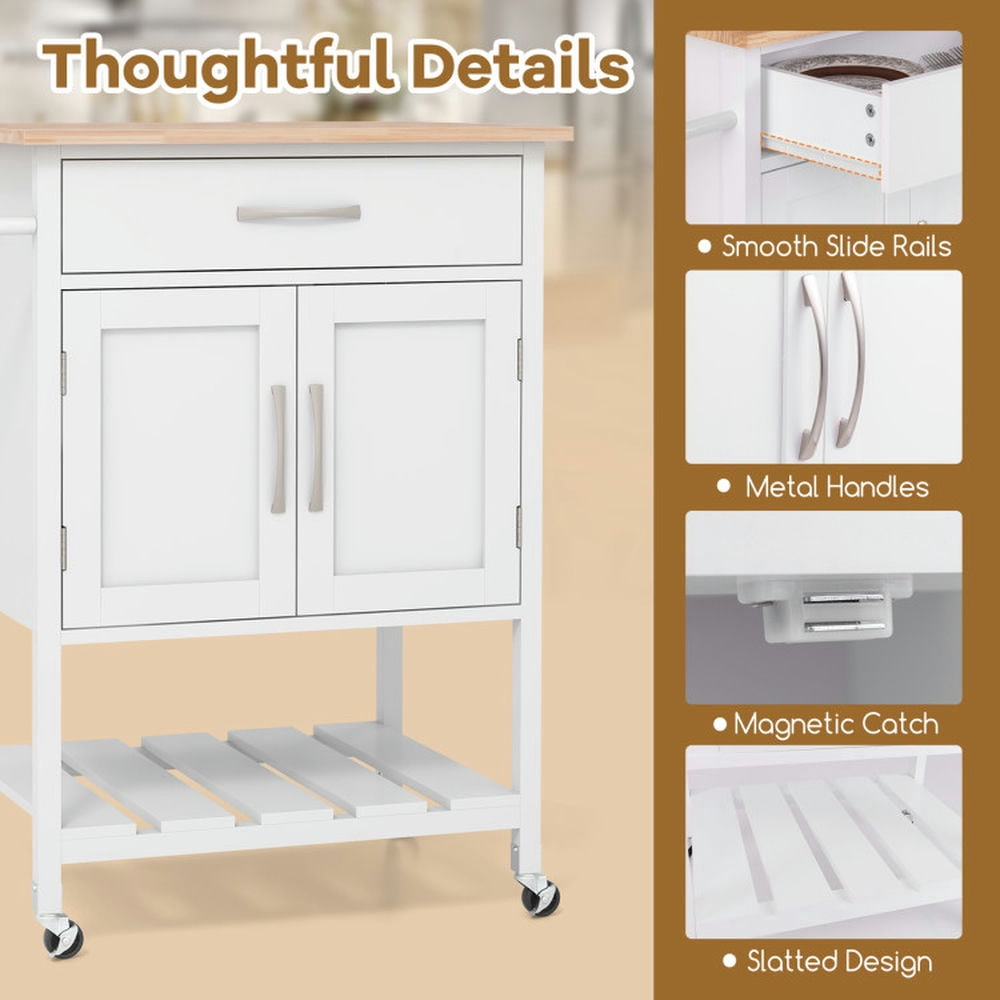 GVN Kitchen Islands Carts,Rolling Kitchen Island Cart with Drawer and Towel Rack-White