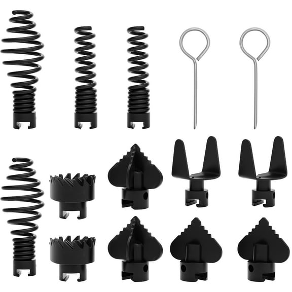 7/14 Pcs 65 Manganese Steel Drain Cleaner Combination Cutter Head Set Rustproof Combination Tool Head Kit for Drain Cleaner Black