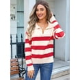 thumbnail image 6 of Women'S V Neck Striped Sweater Long Sleeve Oversized Fashion Knitted Pullover Fall Sweaters Tops Red XL, 6 of 9