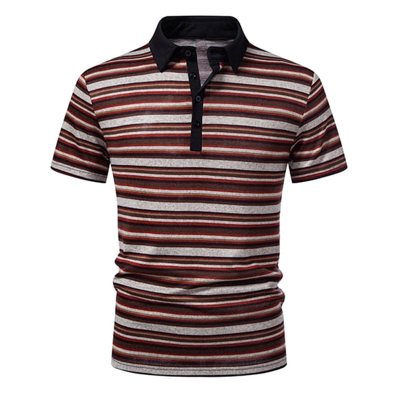 USNSM Golf Shirts for Men Quick Dry Short Sleeve Performance Shirts Moisture Wicking Collared Business Casual Striped Printed T-Shirt Red M