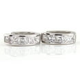 thumbnail image 3 of Opolski Fashion Men's Silver Plated Small Round Square Rhinestone Hoop Huggie Earrings, 3 of 7