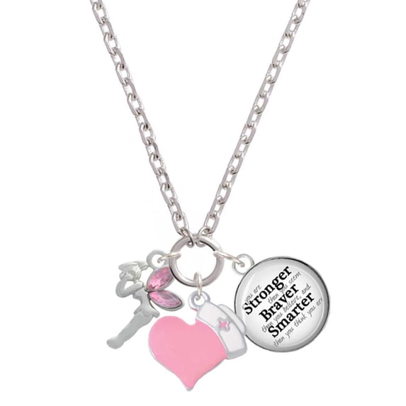 Delight Jewelry Silvertone Small Fairy with Pink Wings - Light Pink Heart Nurse Strong Zoe Necklace