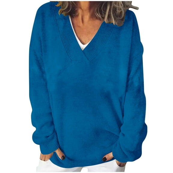 STETMN Drop Shoulder Sweaters for Women Lightweight Casual V Neck Knitwear Tops Fall Loose Pullover Shirt