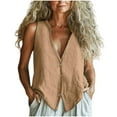 thumbnail image 2 of YLHFASHION Gilet Boutonné pour Femmes en Coton et Lin Sans Manches, Débardeurs Doublés à Col en V Profond, Veste Décontractée, Gilet, jusqu'à 50 % de Rabais, Débardeurs et Camisoles pour Femmes, 2 of 5