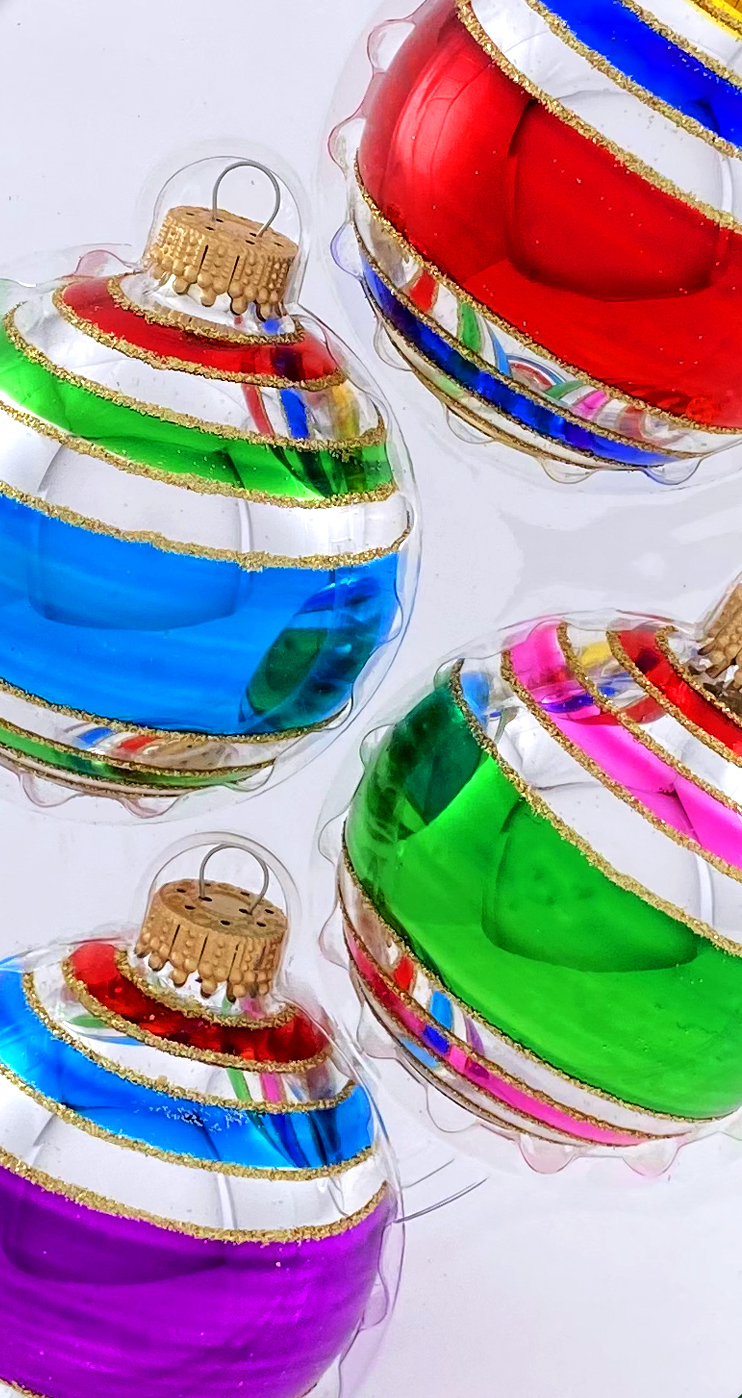 Holiday Time 2 5/8" Multi Color Decorated Glass Christmas Ornaments 4 Count