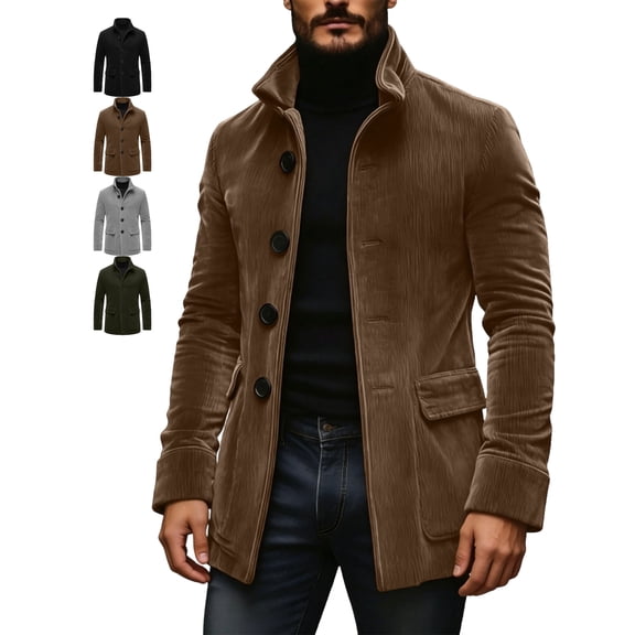Men's Classic Corduroy Jacket Button Front Lapel Long Sleeve Business Jacket