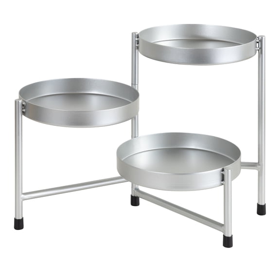 Kate and Laurel Finn Modern Tri-Level Plant Stand, 7.25 x 7.25 x 10, Silver, Indoor Multi-Tiered Plant Stand for Tabletop