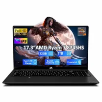 17.3" IPS FHD Gaming Laptop, AMD Ryzen 7 8745HS 32GB DDR5 RAM 1TB SSD (8C/16T, up to 4.9GHz) Radeon 780M Graphics Business Computer with 100W Type-C B USB-C 4.0