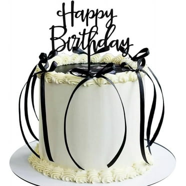 BOHUIZ 7pc Black Bow Cake Topper Set - With Gold Happy Birthday Headband & Sign, For Vintage/Coquette Parties