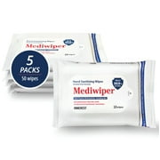 Mediwiper (50 Wipes) Hand Wipes | Non Alcohol Wet Wipes - 10 Count, 5 Packs