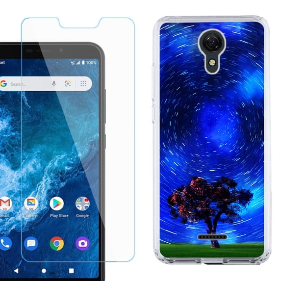 Slim-Fit Protective Phone Case compatible with Cricket Icon 2, with Tempered Glass Screen Protector, by OneToughShield ® - Star Trails Tree