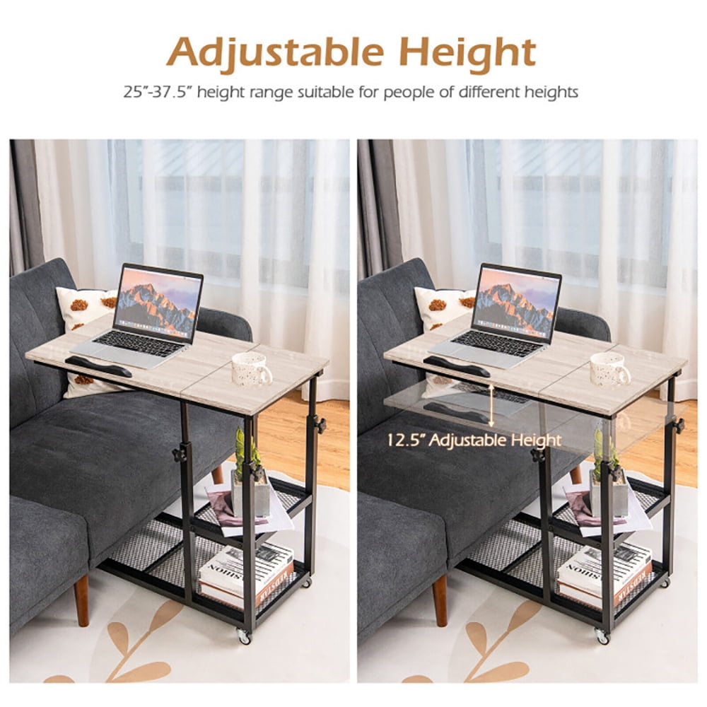 Finihen End Side Table, Adjustable C-Shaped Bedside Table with Wheels, Sofa Side Table, Bed Side Table, for Living Room, Bedroom, Natural Finihen End Side Table, Adjustable C-Shaped Bedside Table with Wheels, Sofa Side Table, Bed Side Table, for Living Room, Bedroom, Natural