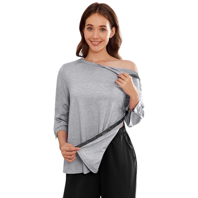 Camisa de hospital Deyeek Shoulder Surgery para mujer M, color gris claro